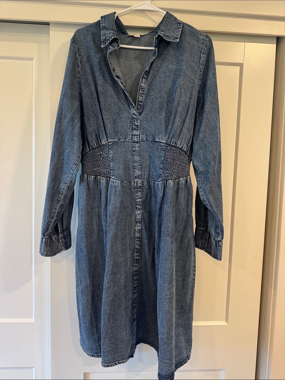 Cato Denim Long Sleeve Shirtdress in Washed Blue